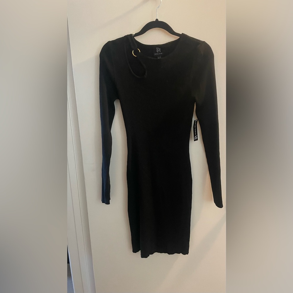 Asymmetrical neckline bodycon sweater dress long sleeve